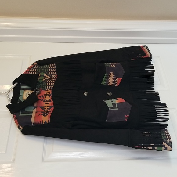Fashion Express USA Womens Black Fringe Printed Western Jacket Size Medi… - Picture 4 of 14